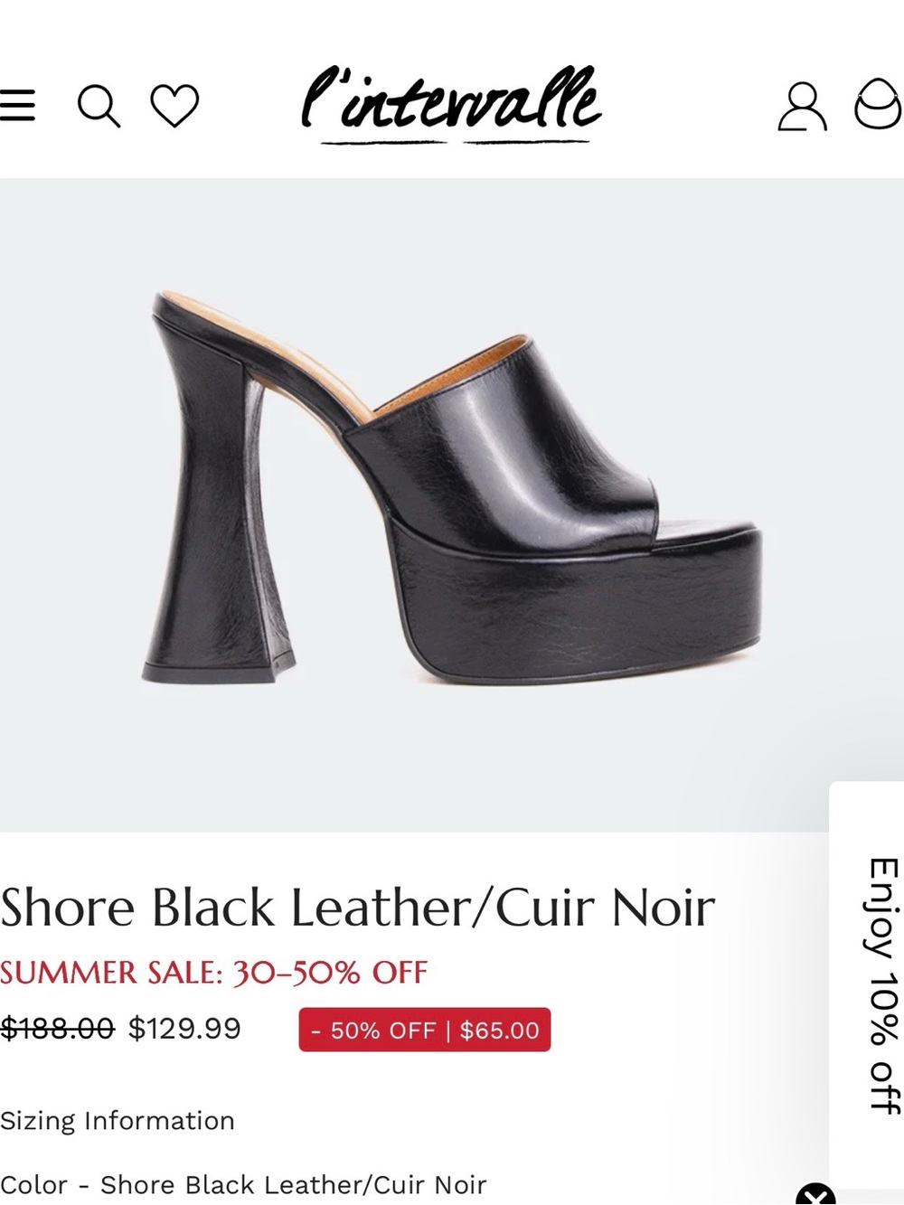 L'INTERVALLE Black Leather Platform Mule with Flared Heel
